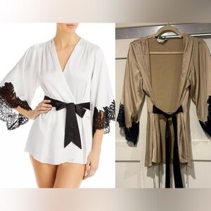 FLEUR DU MAL Elegant White Lace Trim Robekimoko silk bride